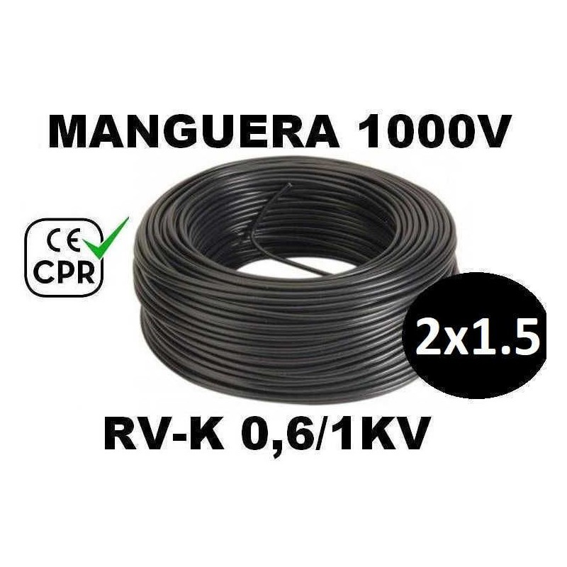 Manguera 1000v 2x1.5mm2 flexible pvc RV-K 0.6/1KV CE CPR 100 Metros