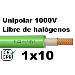 Cable 1000V 1x10mm2 flexible libre halogenos RZ1-K AS 0.6/1KV CE CPR Al Corte