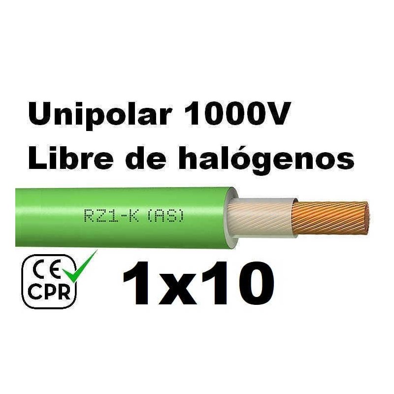 Cable 1000V 1x10mm2 flexible libre halogenos RZ1-K AS 0.6/1KV CE CPR Al Corte