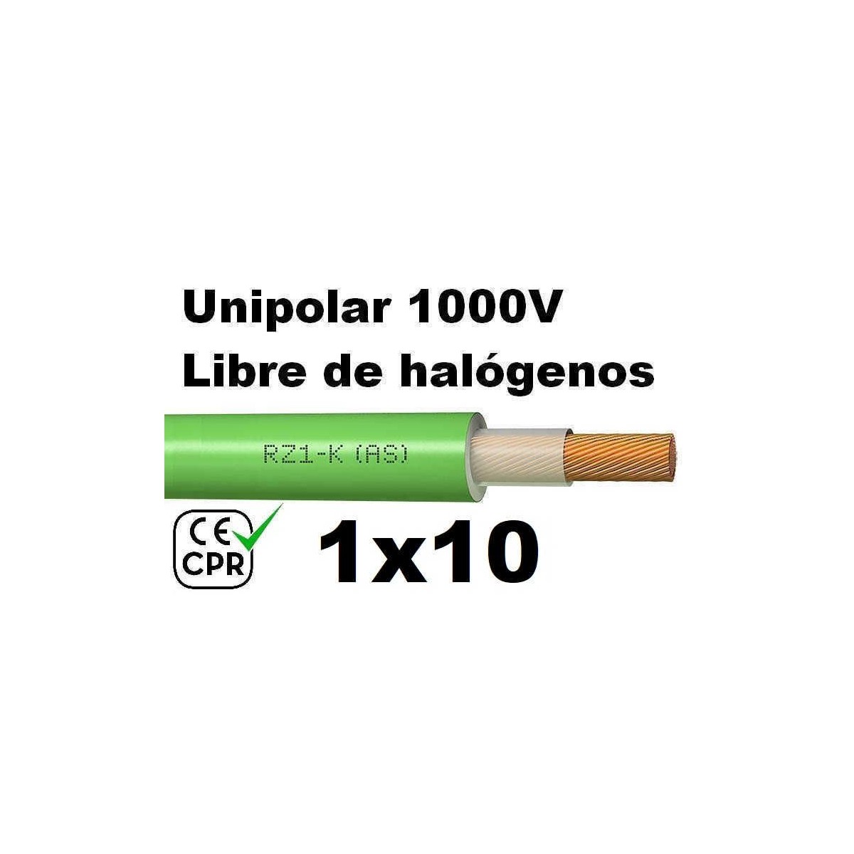 Cable 1000V 1x10mm2 flexible libre halogenos RZ1-K AS 0.6/1KV CE CPR Al Corte
