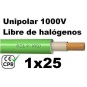 Cable 1000V 1x25mm2 flexible libre halogenos RZ1-K AS 0.6/1KV CE CPR Al Corte
