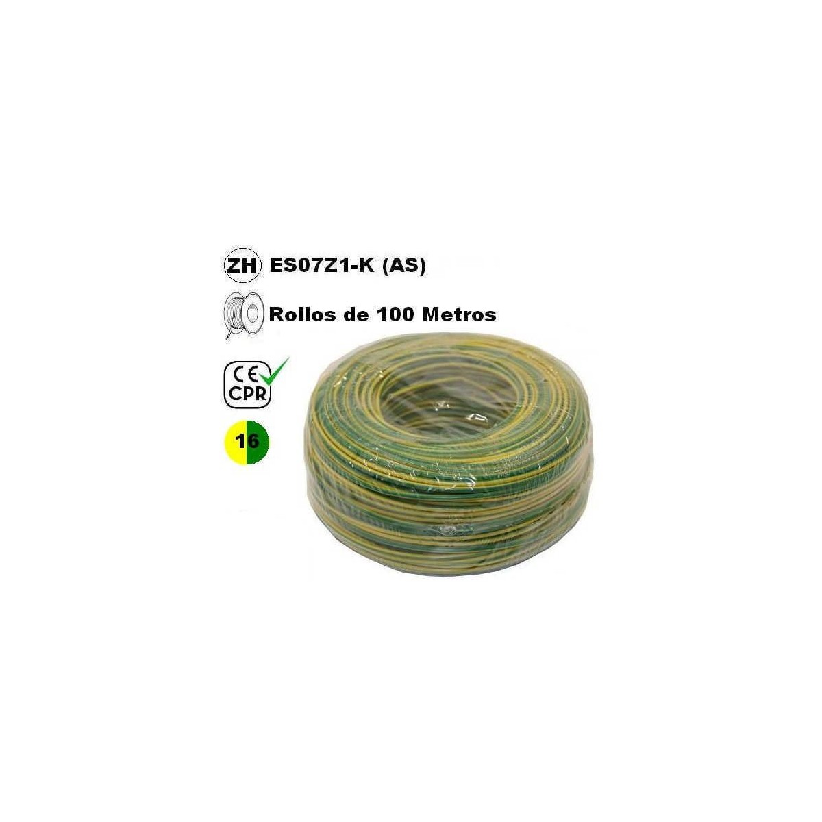 Cable flexible 1x16mm2 tierra libre halogenos 750v CE CPR 100 Metros