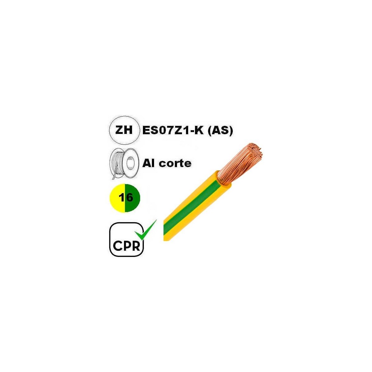 Cable flexible 1x16mm2 tierra libre halogenos 750v CE CPR Al Corte
