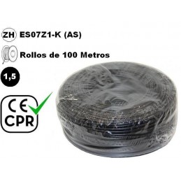 Cable flexible 1x1.5mm2 negro libre halogenos 750v CE CPR 100 Metros