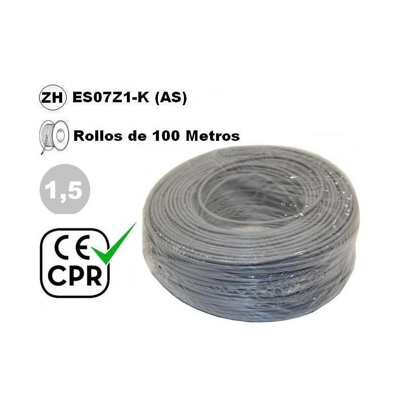 Cable flexible 1x1.5mm2 gris libre halogenos 750v CE CPR 100 Metros