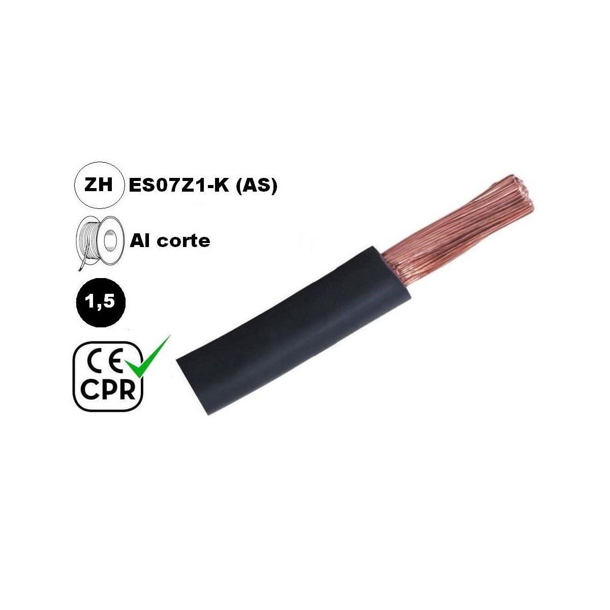 Cable flexible 1x1.5mm2 negro libre halogenos 750v CE CPR Al Corte