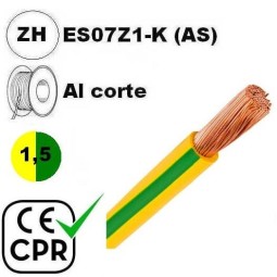 Cable flexible 1x1.5mm2 tierra libre halogenos 750v CE CPR Al Corte