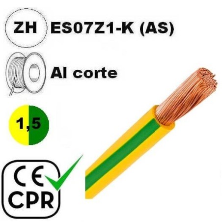 Cable flexible 1x1.5mm2 tierra libre halogenos 750v CE CPR Al Corte