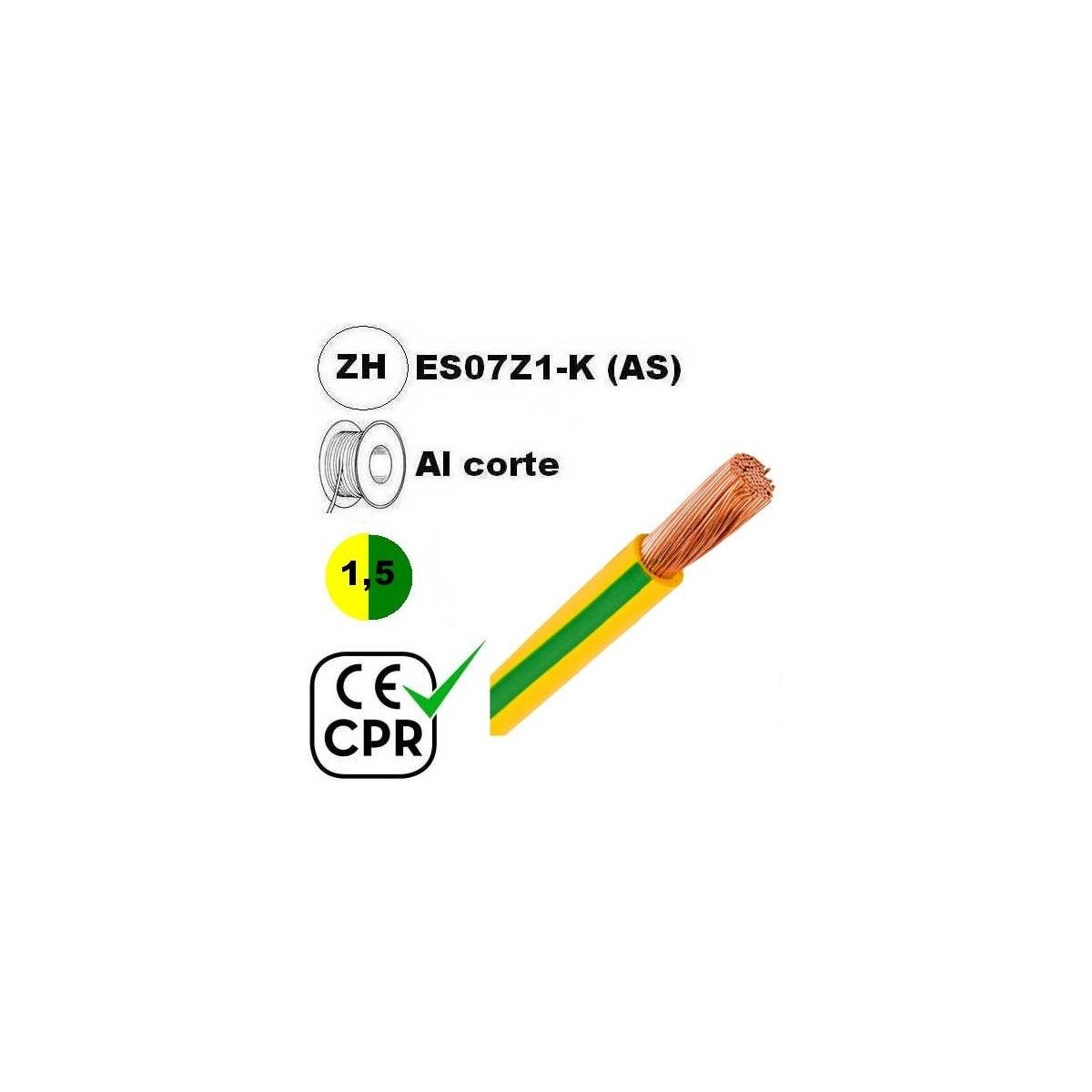Cable flexible 1x1.5mm2 tierra libre halogenos 750v CE CPR Al Corte