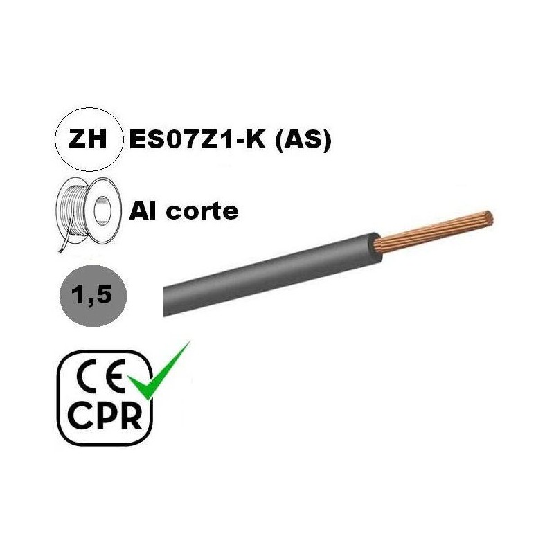 Cable flexible 1x1.5mm2 gris libre halogenos 750v CE CPR Al Corte