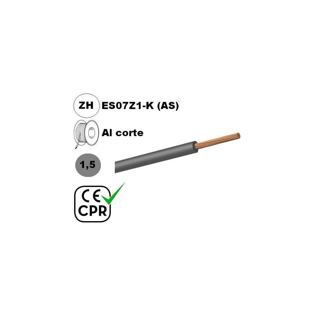 Cable flexible 1x1.5mm2 gris libre halogenos 750v CE CPR Al Corte