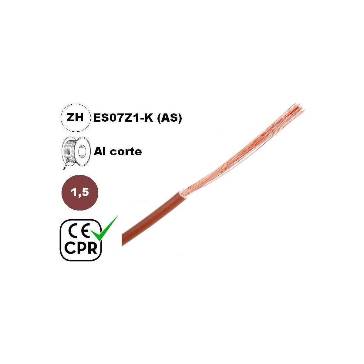 Cable flexible 1x1.5mm2 marron libre halogenos 750v CE CPR Al Corte