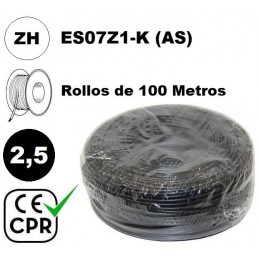 Cable flexible 1x2.5mm2 negro libre halogenos 750v CE CPR 100 Metros