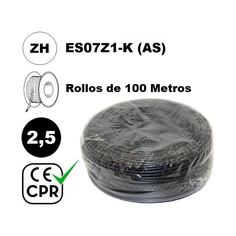 Cable flexible 1x2.5mm2 negro libre halogenos 750v CE CPR 100 Metros