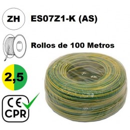 Cable flexible 1x2.5mm2 tierra libre halogenos 750v CE CPR 100 Metros