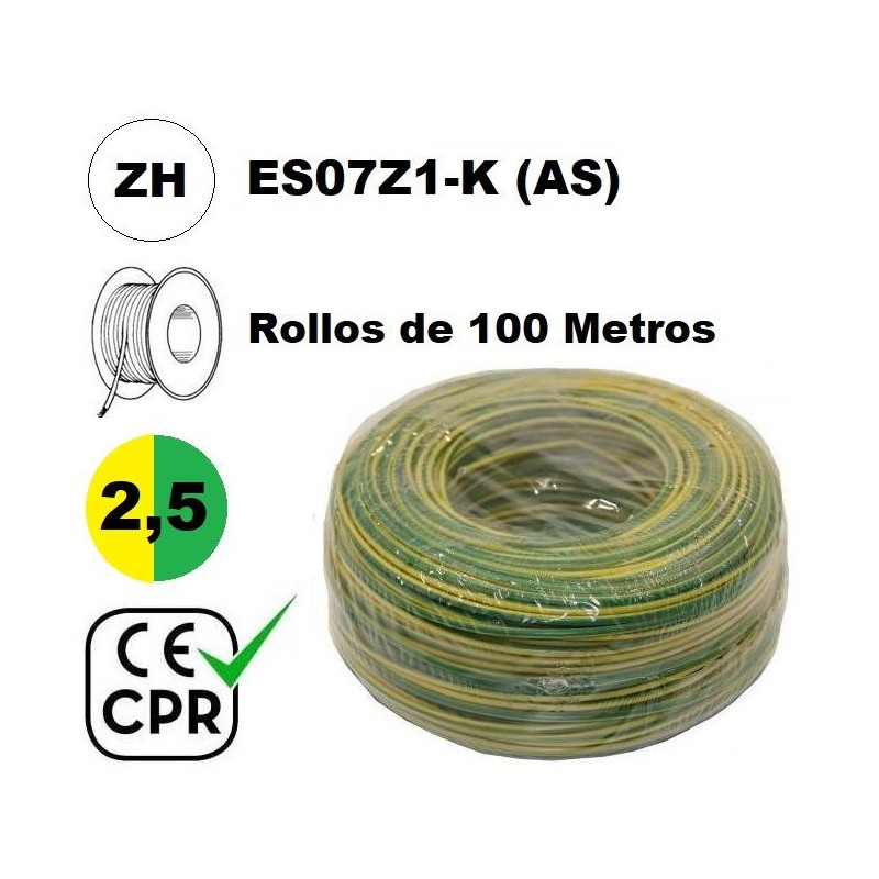 Cable flexible 1x2.5mm2 tierra libre halogenos 750v CE CPR 100 Metros