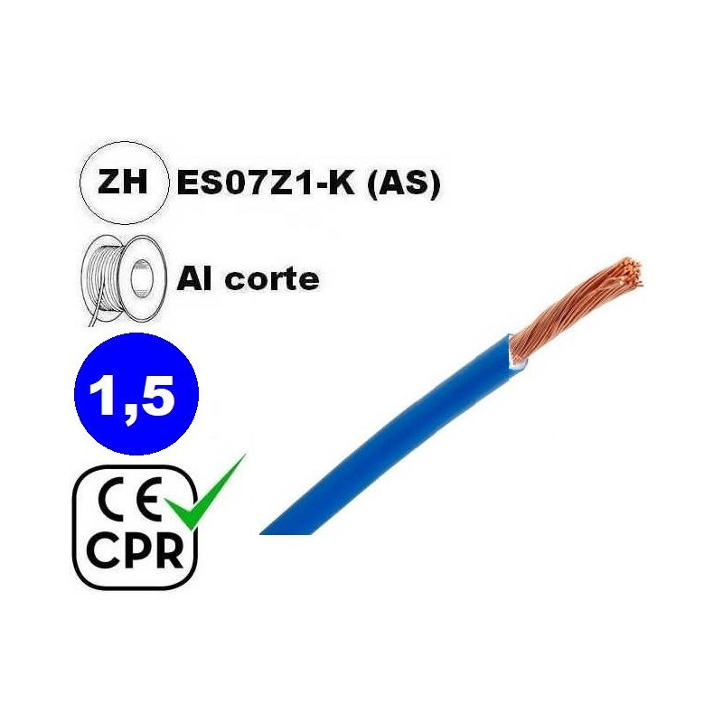 Cable flexible 1x1.5mm2 azul libre halogenos 750v CE CPR Al Corte