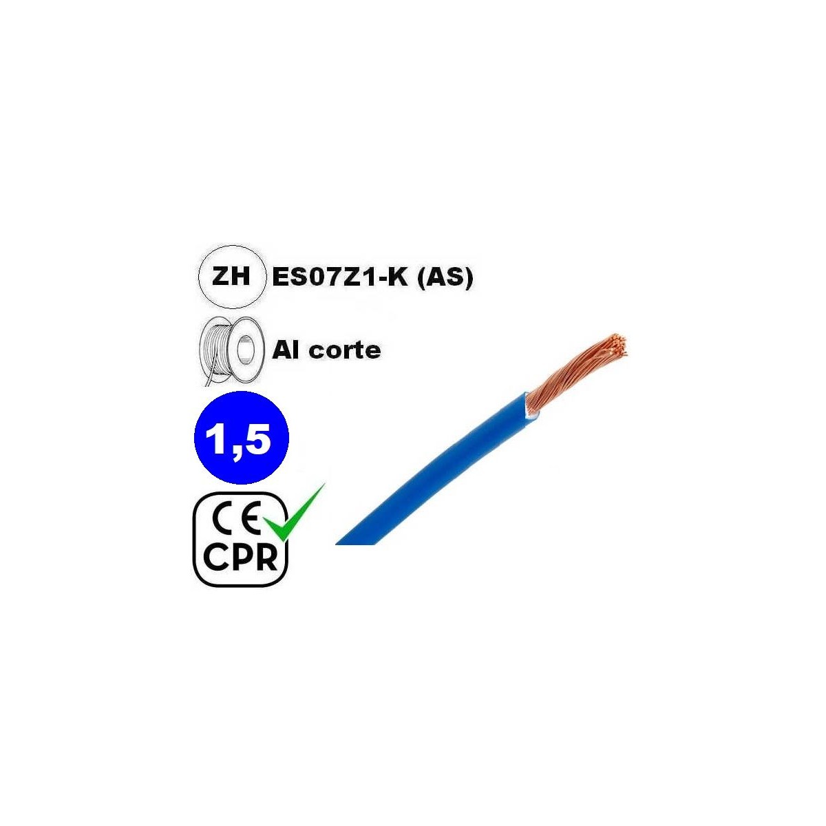 Cable flexible 1x1.5mm2 azul libre halogenos 750v CE CPR Al Corte