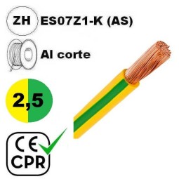 Cable flexible 1x2.5mm2 tierra libre halogenos 750v CE CPR Al Corte