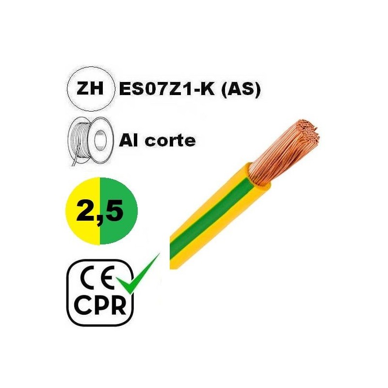 Cable flexible 1x2.5mm2 tierra libre halogenos 750v CE CPR Al Corte