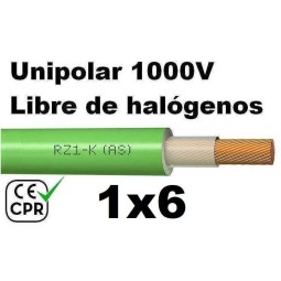 Cable 1000V 1x6mm2 flexible libre halogenos RZ1-K AS 0.6/1KV CE CPR Al Corte