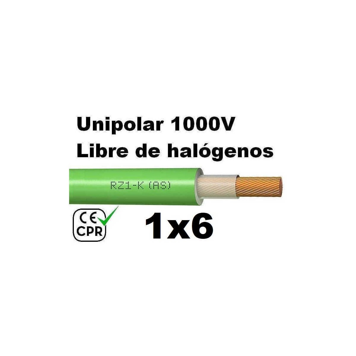 Cable 1000V 1x6mm2 flexible libre halogenos RZ1-K AS 0.6/1KV CE CPR Al Corte