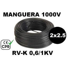 Manguera 1000v 2x2.5mm2 flexible pvc RV-K 0.6/1KV CE CPR 100 Metro