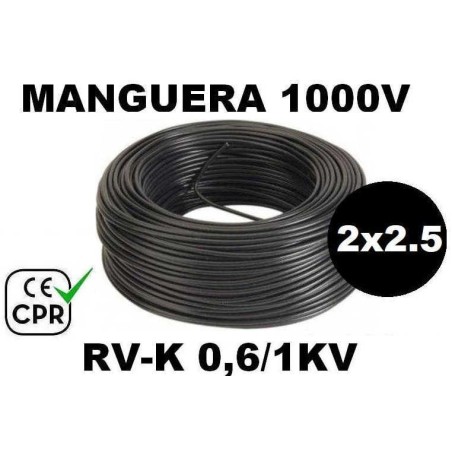 Manguera 1000v 2x2.5mm2 flexible pvc RV-K 0.6/1KV CE CPR 100 Metro