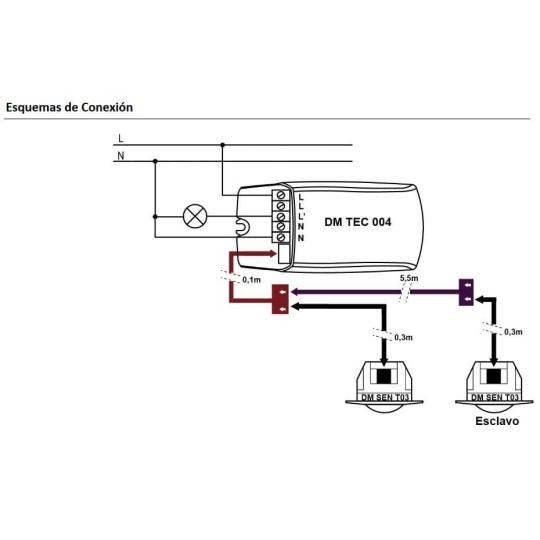 Detector movimiento esclavo DM SEN T03 techo 360º 230V 6 metros Dinuy