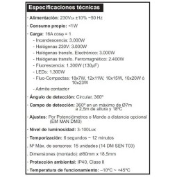 Detector movimiento esclavo DM SEN T03 techo 360º 230V 6 metros Dinuy