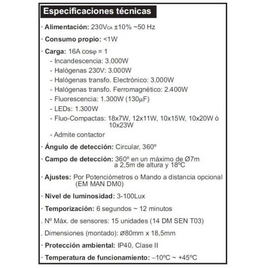 Detector movimiento esclavo DM SEN T03 techo 360º 230V 6 metros Dinuy