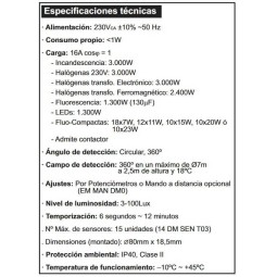Detector movimiento DM TEC 004 techo 360º 230V 6 metros Dinuy