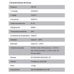 Transformador de maniobra 230-400/12-24V AC 100VA Polilux PB100