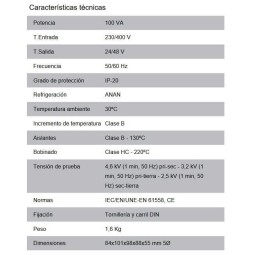Transformador de maniobra 230-400/24-48V AC 100VA Polilux PC100