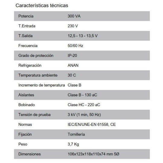Transformador piscina 230/12V AC 300VA Polilux PIP300