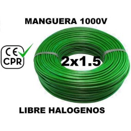 Manguera 1000v 2x1.5mm2 flexible libre halogenos RZ1-K AS 0.6/1KV CE CPR 100 Metros