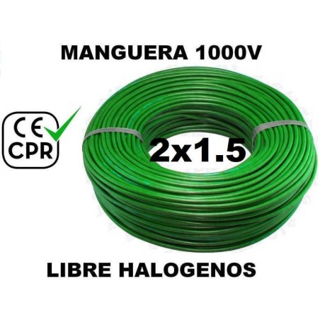 Manguera 1000v 2x1.5mm2 flexible libre halogenos RZ1-K AS 0.6/1KV CE CPR 100 Metros