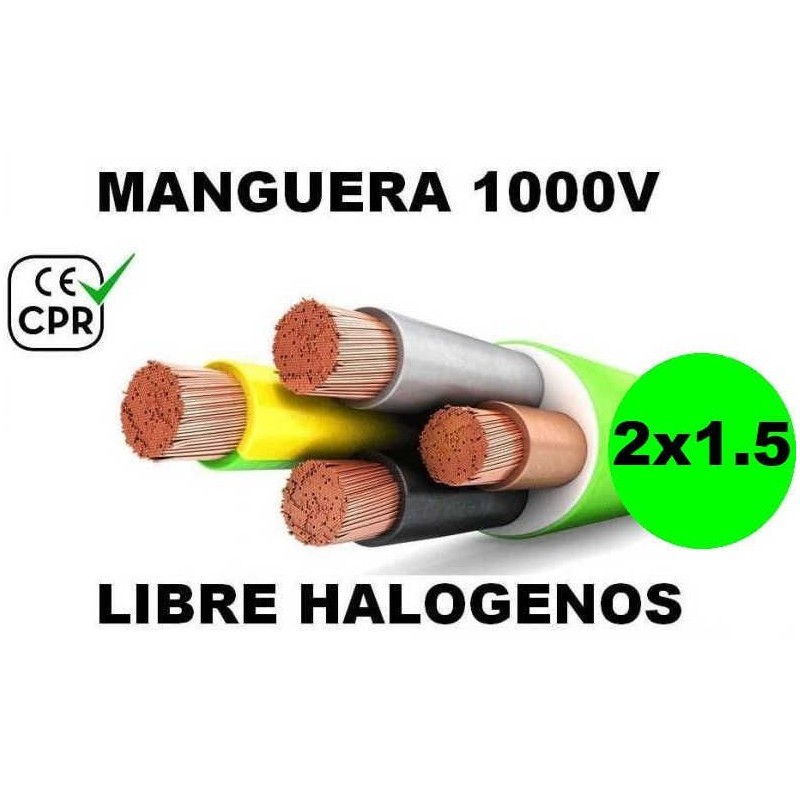 Manguera 1000v 2x1.5mm2 flexible libre halogenos RZ1-K AS 0.6/1KV CE CPR Al Corte