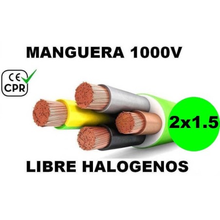 Manguera 1000v 2x1.5mm2 flexible libre halogenos RZ1-K AS 0.6/1KV CE CPR Al Corte