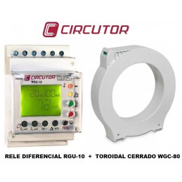 Kit Relé Diferencial Rearme Automático 0.03/30Amp RGU-10 Circutor P11941 y Toroidal cerrado diametro 80mm WGC-80 Circutor P10154