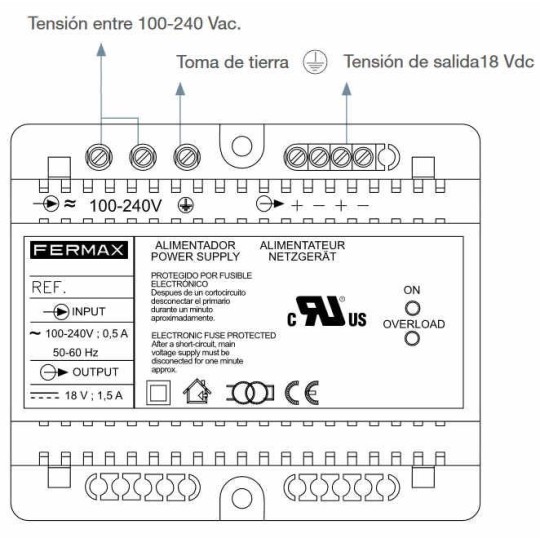 Alimentador DIN6 100-240Vac 18Vdc 1.5A Fermax 4812