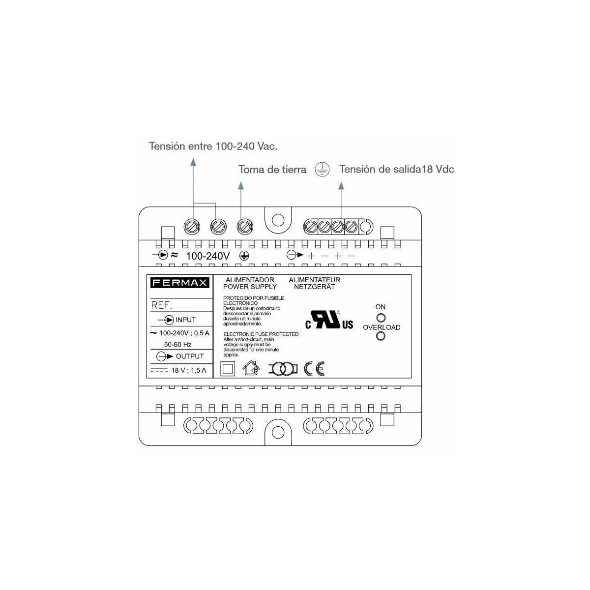 Alimentador DIN6 100-240Vac 18Vdc 1.5A Fermax 4812